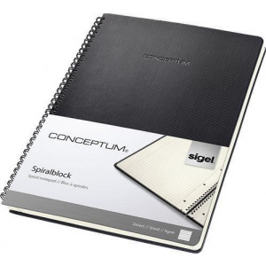 Exkluzivní spirálový sešit "Conceptum", černá, A4, linkovaný, 80 listů, tvrdé desky, SIGEL CO821