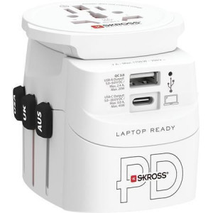 Cestovní adaptér, bílá, 1x USB-A / 1x USB-C PD, 45W, kabel USB-C, SKROSS 1.302474