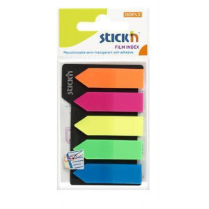 Samolepicí záložky, mix neonový barev, šipka, 42 x 12 mm, 5x 25 listů, plast, STICK N 21143