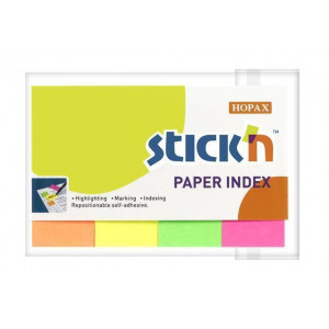 Samolepicí záložky, mix neonový barev, 50 x 20 mm, 4x 50 listů, papír, STICK N 21205