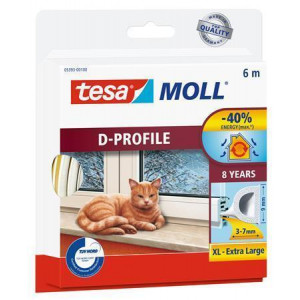 Gumové těsnění "tesamoll® D profil 5393", bílá, 9 mm x 6 m, TESA