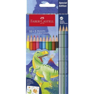 Pastelky "Dinosaurus", 10 barev + 3 metalické barvy, šestihranné, FABER-CASTELL 111213