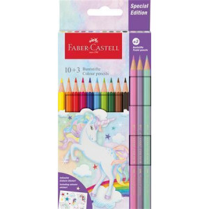 Pastelky "Unicorn", 10 barev + 3 pastelové barvy, šestihranné, FABER-CASTELL 111219