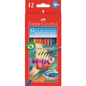 Akvarelové pastelky, se štětcem, 12 barev, šestihranné, FABER-CASTELL