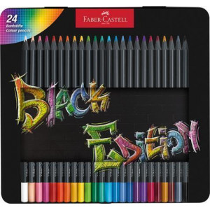 Barevné pastelky "Black Edition", 24 barev, trojhranné, kovová krabička, FABER-CASTELL 116425