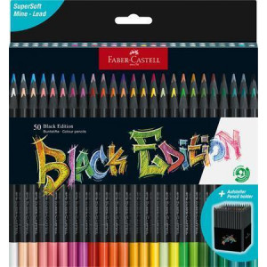 Barevné pastelky "Black Edition", 50 barev, trojhranné, kartonový stojánek, FABER-CASTELL 116450