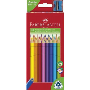 Barevné pastelky "Jumbo" + ořezávátko, 20 barev, šestihranné, FABER-CASTELL