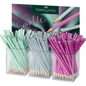 Grafitová tužka "Sparkle Aurora", displej/144 ks, mix barev, B, trojhranná, FABER-CASTELL 118256