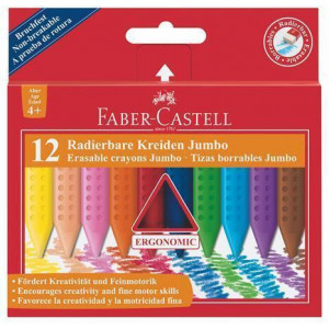 Voskovky "Jumbo Grip", 12 barev, mazatelné, FABER-CASTELL