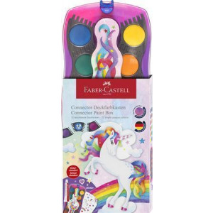 Vodové barvy "Unicorn", růžová, 12 barev, 1x bílá temperová barva + nálepky,  FABER-CASTELL 125035