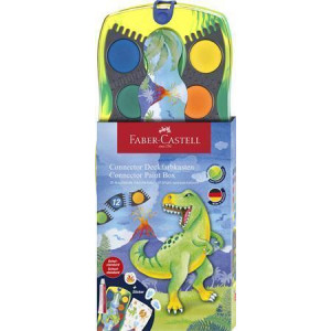 Vodové barvy "Dinosaurus", žlutá-zelená, 12 barev, 1x bílá temperová barva+nálepky, FABER-CASTELL