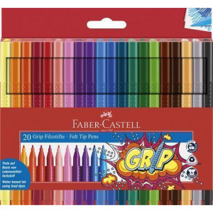 Fixy "Grip", 20 barev, trojhranné, FABER-CASTELL