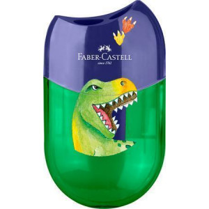 Ořezávátko "Dinosaurus", displej/10 ks, modro-zelená, 2 otvory, se zásobníkem, FABER-CASTELL