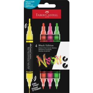 Akrylový popisovač "Shake&Paint", 4 neonové barvy, 1,0/3,0 mm, oboustranný, FABER-CASTELL 285505