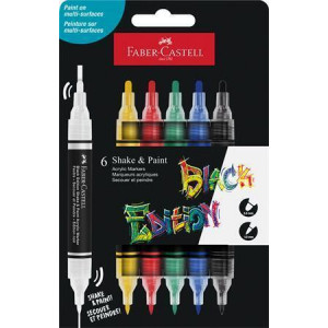 Akrylový popisovač "Shake&Paint", 6 různých barev, 1,0/3,0 mm, oboustranný, FABER-CASTELL 285507