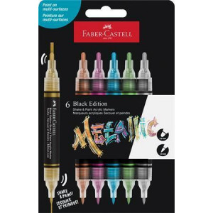 Akrylový popisovač "Shake&Paint", 6 metalických barev, 1,0/3,0 mm, oboustranný, FABER-CASTELL 285517
