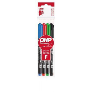 Permanentní popisovač, OHP, F, 4 barvy, 0,5mm, ICO
