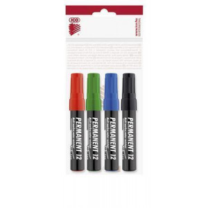 Permanentní popisovač "Permanent 12", 4 barvy, 1-4mm, klínový hrot, ICO