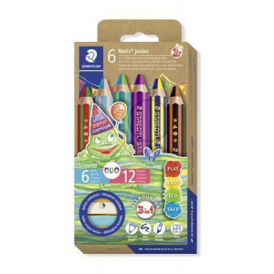 Barevné pastelky "Noris junior 140", 12 barev, 3v1, šestihranné, dvoubarevné, sada, STAEDTLER 1402C6