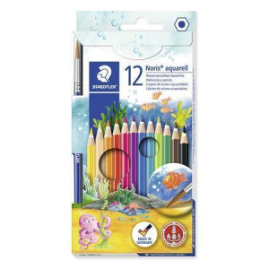 Akvarelové pastelky, se štětcem, 12 barev, sada, STAEDTLER
