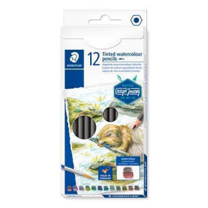 Akvarelové pastelky "146 10T", sada, 12 barev, se štětcem, šestihranná, STAEDTLER 14610T C12