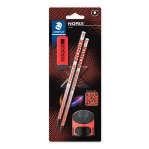 Grafitová tužka "Norix 181", korálová, HB, 2ks, sada s ořezávátkem a pryží, STAEDTLER 181 SBK2-2