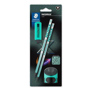 Grafitová tužka "Norix 181", zelená, HB, 2ks, sada s ořezávátkem a pryží, STAEDTLER 181 SBK2-3
