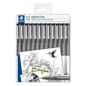 Liner "Pigment liner 308", černá, sada, 12 šířek stopy, STAEDTLER 308-9 TB12