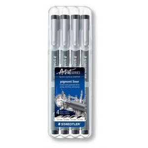 Liner "Pigment Liner", sada, černá, STAEDTLER