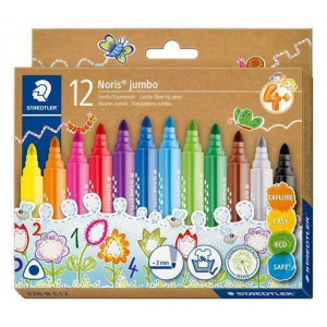 Fixy "Noris jumbo 328-B", 12 barev, 3 mm, trojhranné, vypratelné, sada, STAEDTLER  328-B C12