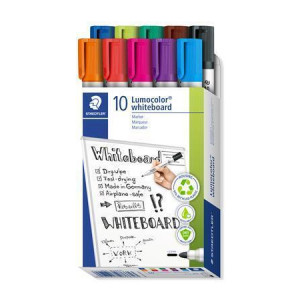 Popisovače na bílou tabuli "Lumocolor 351", 10 barev, 2 mm, kulatý hrot, STAEDTLER 351 B10