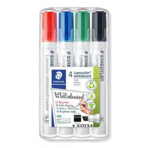 Popisovač na bílou tabuli "Lumocolor 351 B", sada, 4 barvy, klínový hrot, STAEDTLER
