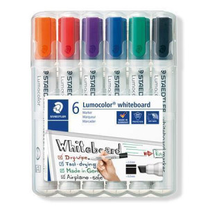 Popisovač na bílou tabuli 351 B WP6 "Lumocolor 351 B", sada, 6 barev, klínový hrot, STAEDTLER