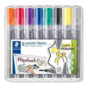 Popisovače na flipchart "Lumocolor 356", 8 barev, 2-5 mm, klínový hrot, STAEDTLER 356 SWP8
