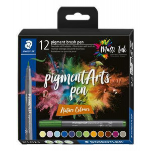 Štětcové fixy "Pigment Arts", 12 přírodních barev, 1 mm, STAEDTLER 371 C12-3
