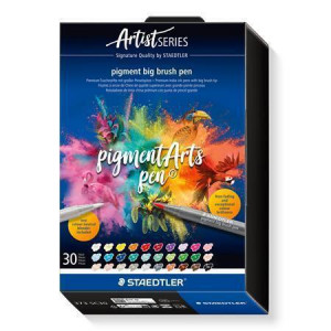 Štětcové fixy "Pigment big brush 373", 30 barev, + blendovací pero, sada, STAEDTLER 373 SC30