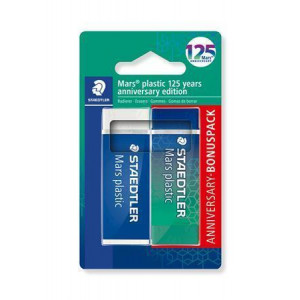 Pryž "Mars Plastic 526", modrozelená, 2 ks, výroční edice 125 let, STAEDTLER 52650MABK1