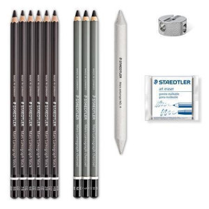 Uhlíkové tužky "Design Journey Lumograph", sada s pryží, ořezávátkem, grafit. Tužkami, STAEDTLER
