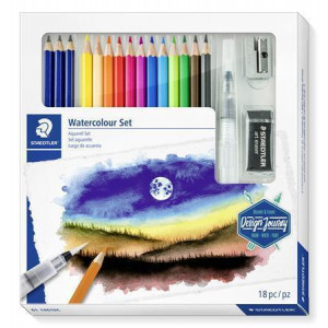 Akvarelové pastelky "Design Journey", sada 12ks, se štětcem, pryží, ořezávátkem, graf. tužkami, STAE