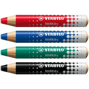 Popisovače na bílou tabuli a flipchart "MARKdry", 4 barvy, sada, STABILO 648/4-5