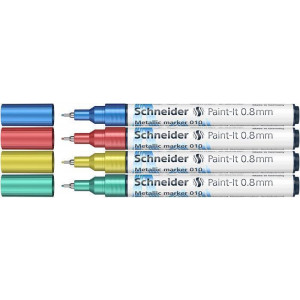 Akrylový popisovač "Paint-It 010", 4 různé kovové barvy sada, 0,8 mm, SCHNEIDER ML1011502