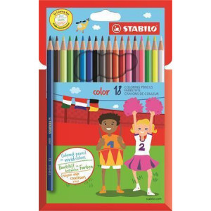 Barevné pastelky "Color", sada, 18 různých barev, šestihranný tvar, STABILO