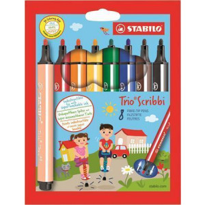 Fixy "Trio Scribbi", sada, odpružený hrot, 1,5-2mm, 8ks/bal., STABILO