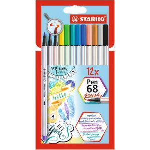 Štětcové fixy "Pen 68 brush", sada 12 barev, STABILO