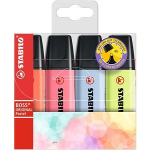 Zvýrazňovač "BOSS original Pastel", mix barev, 2-5 mm, 4 ks, STABILO