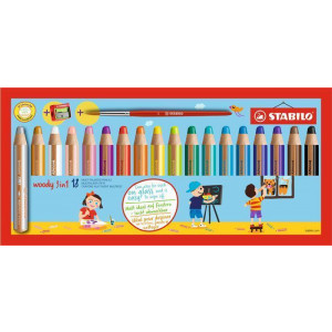 Víceúčelová pastelky "Woody", sada, 18 barev, oblé, maxi, STABILO