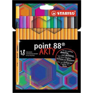 Linery "Point 88 ARTY", 18 různých barev, 0,4 mm, STABILO
