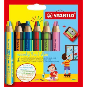 Pastelky "Woody 3v1 duo", sada, 6 dvojitých smíšených barev, STABILO 8826-2