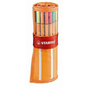 Liner "Point 88", 30 barev, 0,4 mm, základní a neonové barvy, rolovací pouzdro, STABILO
