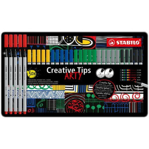 Linery "Creative Tips ARTY", sada, 6 pastelových barev, 5 šířek stopy, plechová krabička, STABILO 89